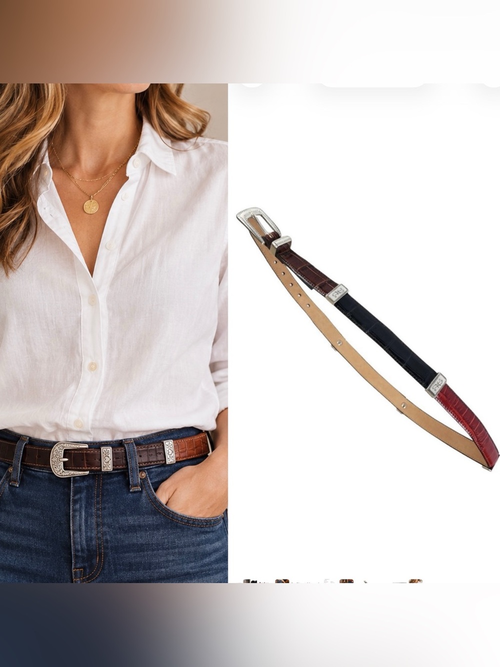 Brighton- Women’s Multi Color Croc Pattern Leather Silver Buckle Belt, M/L